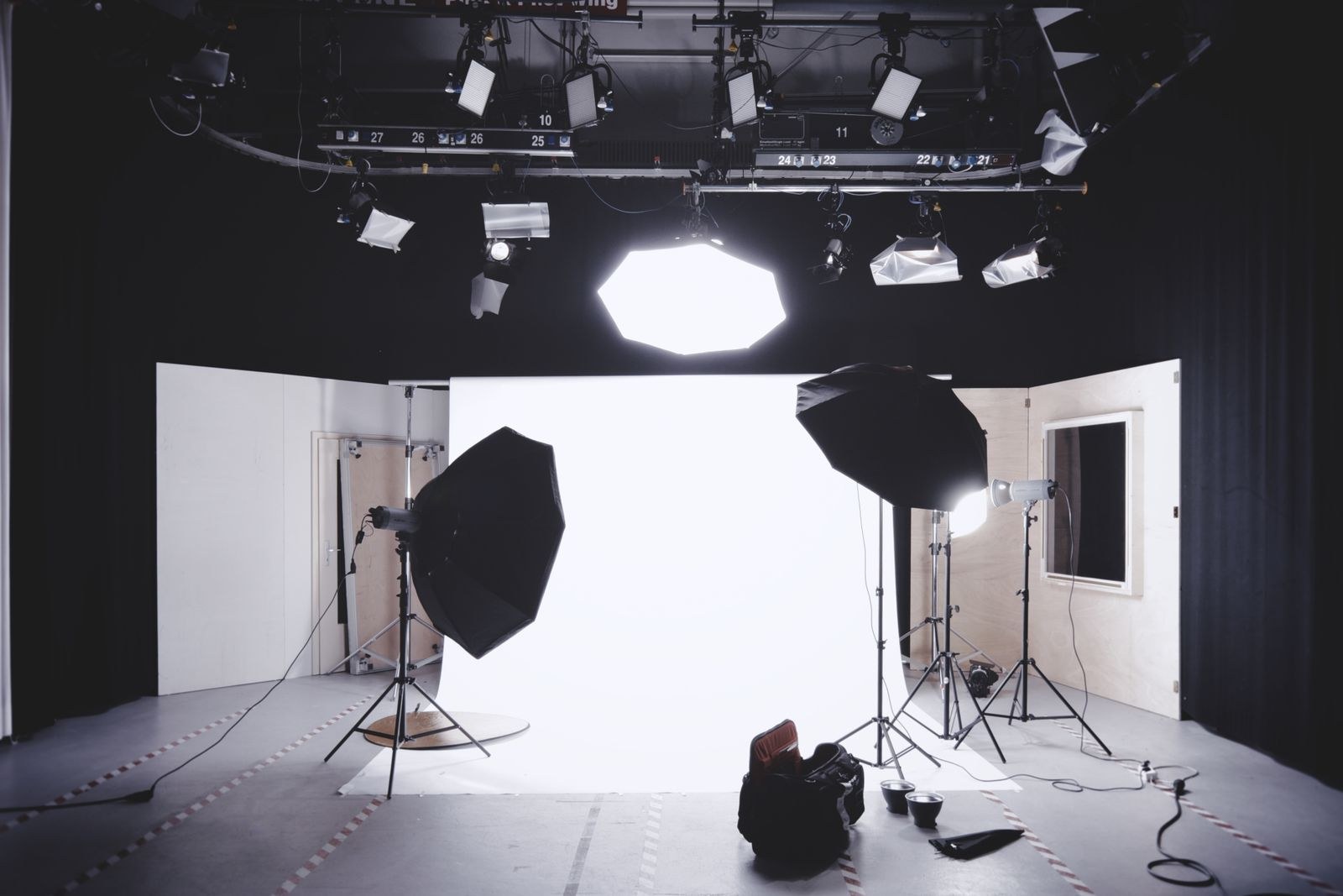 Studio lighting setup during a session
